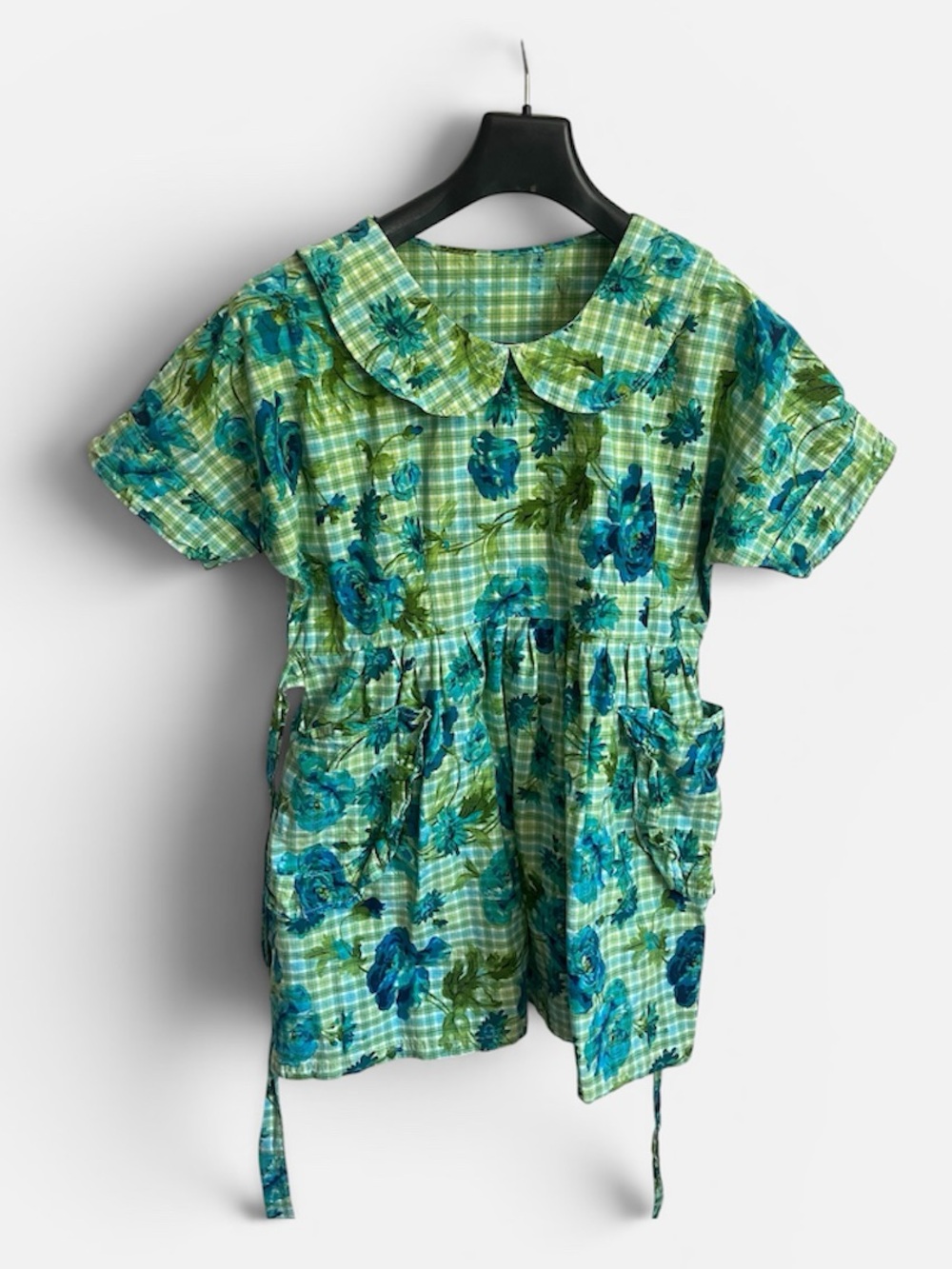 Vintage Green Blue Floral Mini Dress